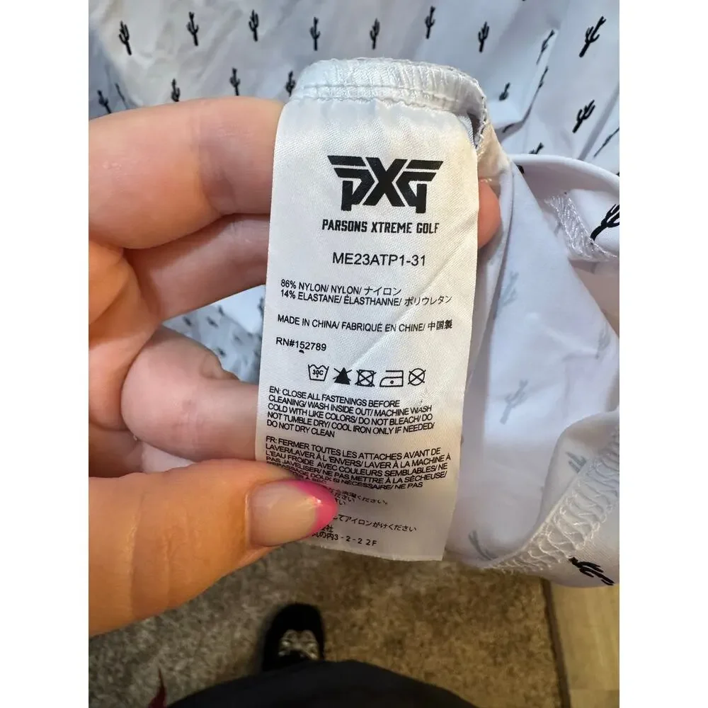 PXG Cactus Print Golf Polo Mens Medium White Black Performance UPF 50+